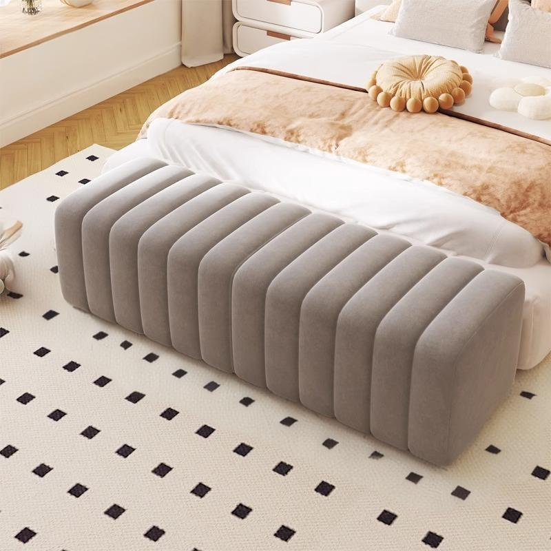 Banc rectangulaire contemporain en bois et velours nordique pour entrée, chambre, salon 