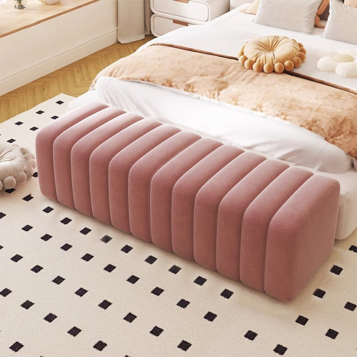 Banc rectangulaire contemporain en bois et velours nordique pour entrée, chambre, salon 