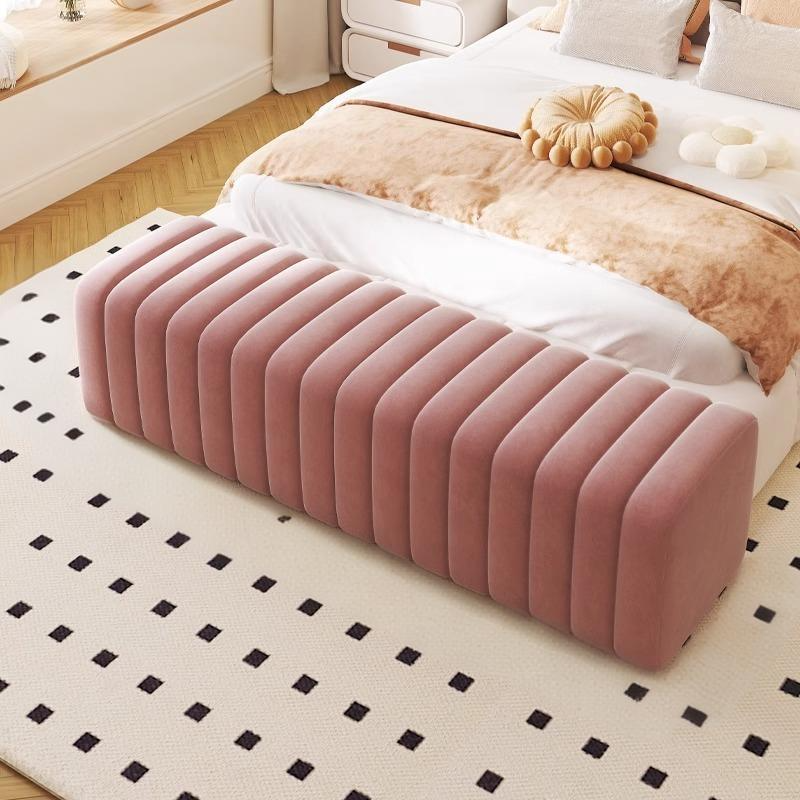 Banc rectangulaire contemporain en bois et velours nordique pour entrée, chambre, salon 