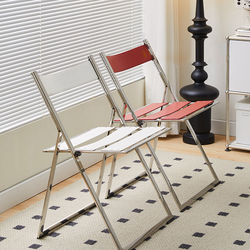 Modern Mid-Century Saddle Leather Stainless Steel Square Dining Chair Foldable Seat For Kitchen & Living Room