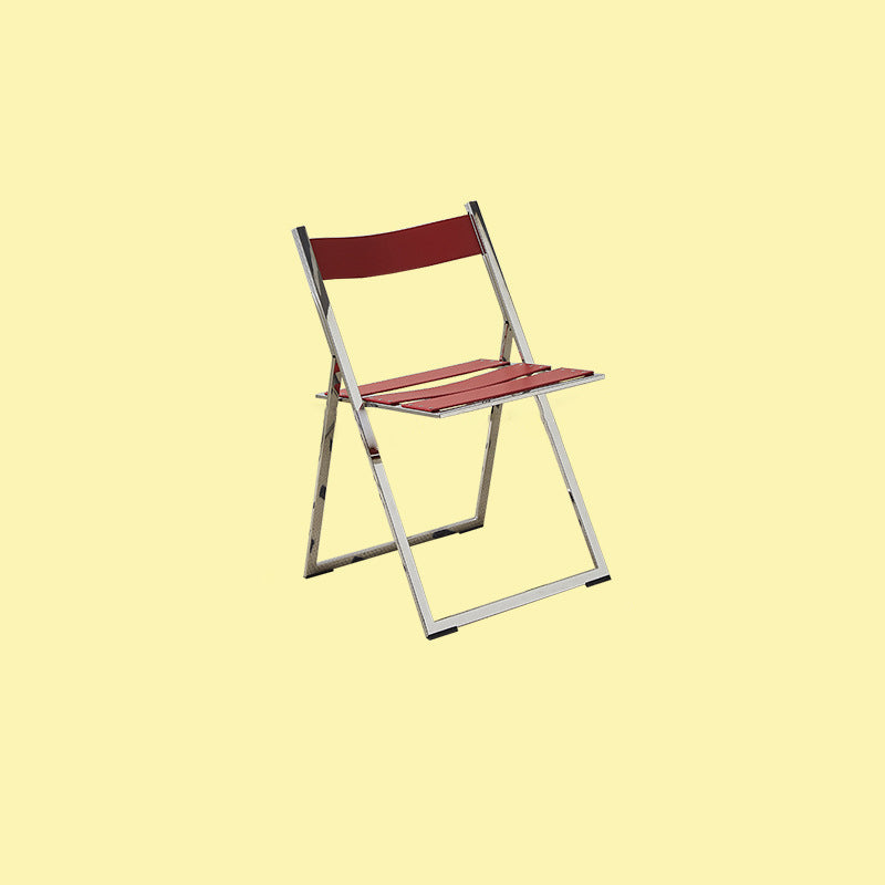 Modern Mid-Century Saddle Leather Stainless Steel Square Dining Chair Foldable Seat For Kitchen & Living Room