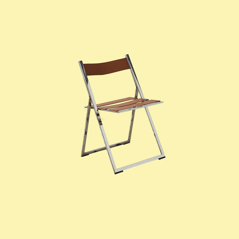 Modern Mid-Century Saddle Leather Stainless Steel Square Dining Chair Foldable Seat For Kitchen & Living Room