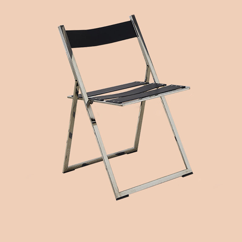 Modern Mid-Century Saddle Leather Stainless Steel Square Dining Chair Foldable Seat For Kitchen & Living Room