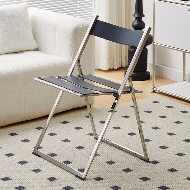 Modern Mid-Century Saddle Leather Stainless Steel Square Dining Chair Foldable Seat For Kitchen & Living Room