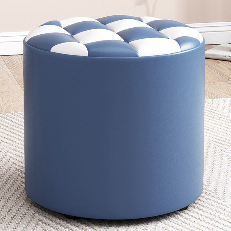 Modern Minimalist Plywood Faux Leather Checkerboard Cylinder Low Stool For Bedroom &amp; Living Room