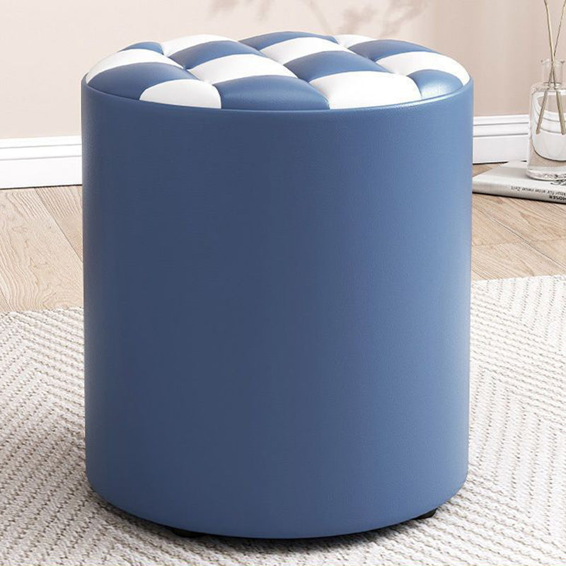 Modern Minimalist Plywood Faux Leather Checkerboard Cylinder Low Stool For Bedroom &amp; Living Room