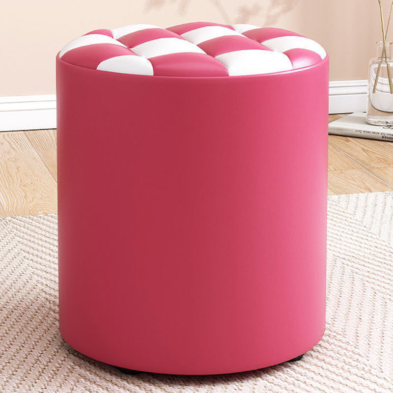 Modern Minimalist Plywood Faux Leather Checkerboard Cylinder Low Stool For Bedroom &amp; Living Room