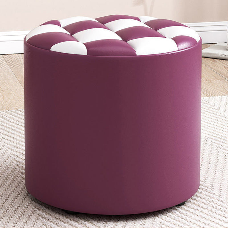 Modern Minimalist Plywood Faux Leather Checkerboard Cylinder Low Stool For Bedroom &amp; Living Room