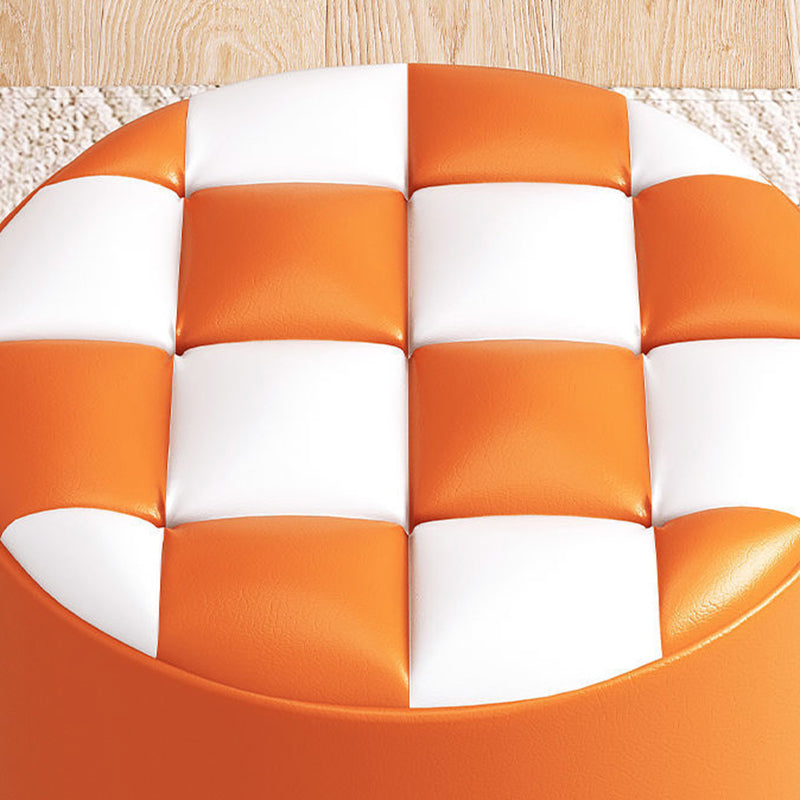 Modern Minimalist Plywood Faux Leather Checkerboard Cylinder Low Stool For Bedroom &amp; Living Room