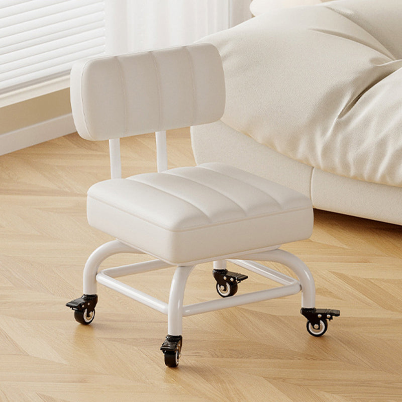 Modern Minimalist PU Leather &amp; PP Plastic Square Low Stool Rotatable &amp; Mobile Seating For Bedroom &amp; Living Room