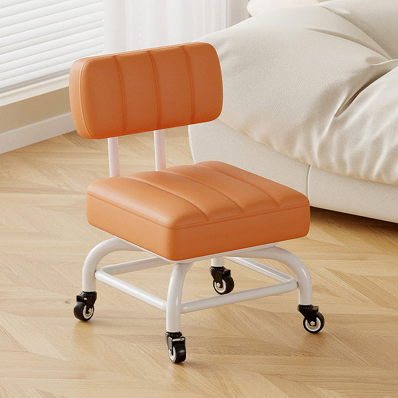 Modern Minimalist PU Leather &amp; PP Plastic Square Low Stool Rotatable &amp; Mobile Seating For Bedroom &amp; Living Room