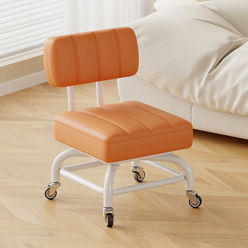 Modern Minimalist PU Leather &amp; PP Plastic Square Low Stool Rotatable &amp; Mobile Seating For Bedroom &amp; Living Room