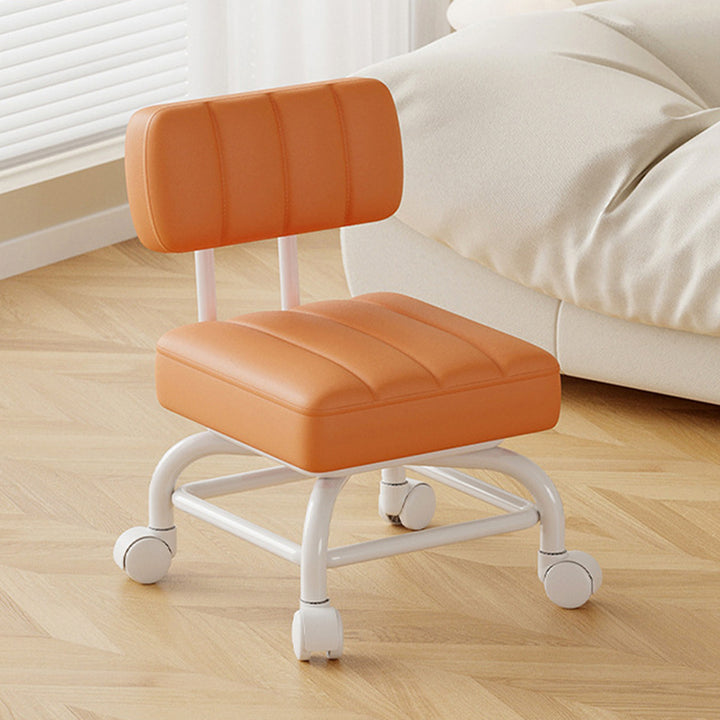 Modern Minimalist PU Leather &amp; PP Plastic Square Low Stool Rotatable &amp; Mobile Seating For Bedroom &amp; Living Room
