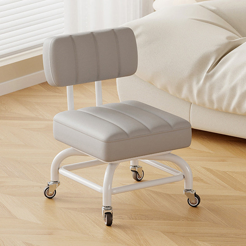 Modern Minimalist PU Leather &amp; PP Plastic Square Low Stool Rotatable &amp; Mobile Seating For Bedroom &amp; Living Room