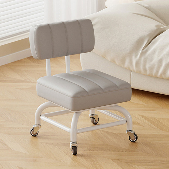 Modern Minimalist PU Leather &amp; PP Plastic Square Low Stool Rotatable &amp; Mobile Seating For Bedroom &amp; Living Room