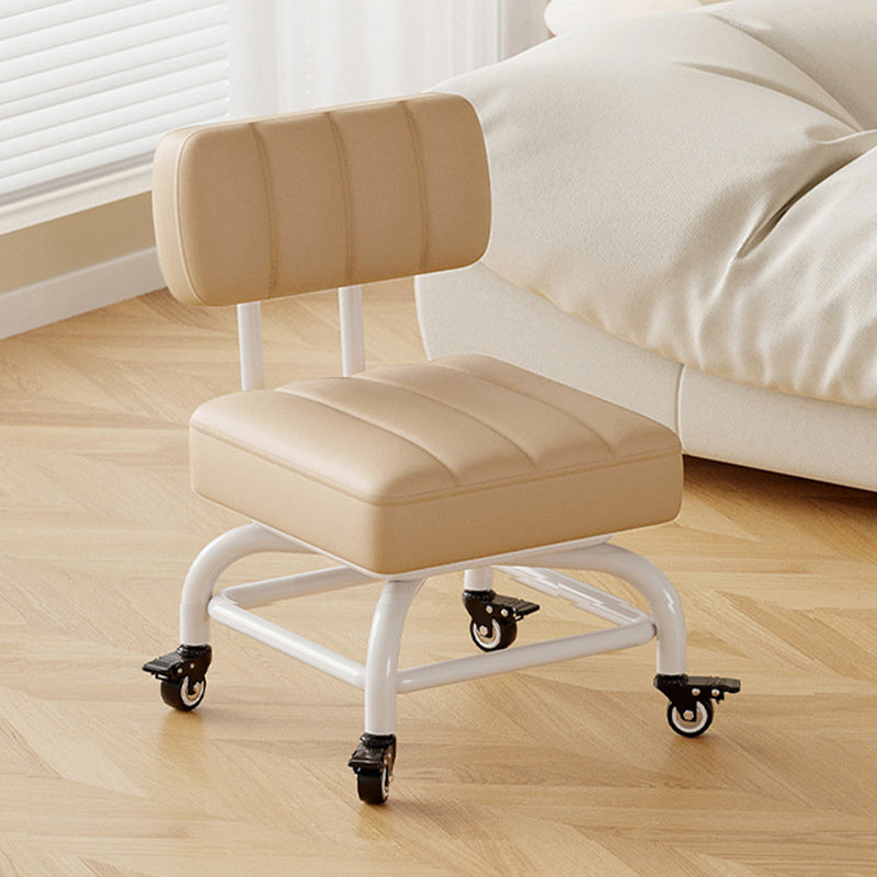Modern Minimalist PU Leather &amp; PP Plastic Square Low Stool Rotatable &amp; Mobile Seating For Bedroom &amp; Living Room