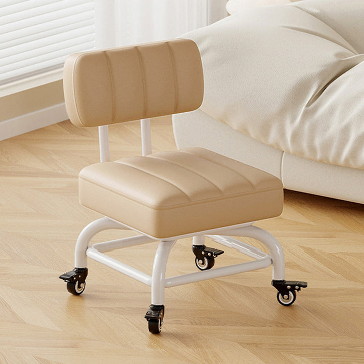 Modern Minimalist PU Leather &amp; PP Plastic Square Low Stool Rotatable &amp; Mobile Seating For Bedroom &amp; Living Room