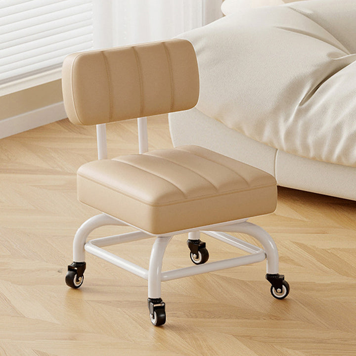Modern Minimalist PU Leather &amp; PP Plastic Square Low Stool Rotatable &amp; Mobile Seating For Bedroom &amp; Living Room