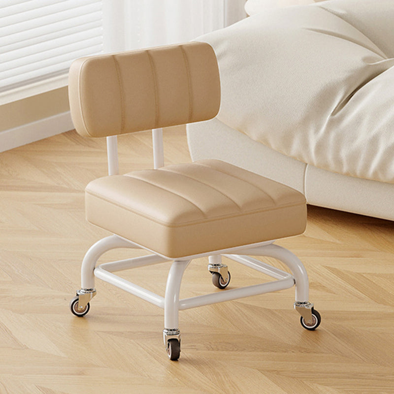 Modern Minimalist PU Leather &amp; PP Plastic Square Low Stool Rotatable &amp; Mobile Seating For Bedroom &amp; Living Room