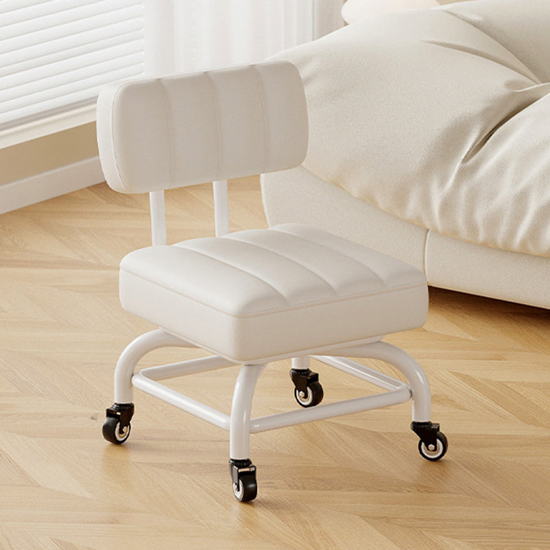 Modern Minimalist PU Leather &amp; PP Plastic Square Low Stool Rotatable &amp; Mobile Seating For Bedroom &amp; Living Room