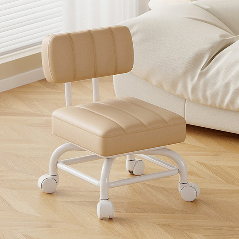 Modern Minimalist PU Leather &amp; PP Plastic Square Low Stool Rotatable &amp; Mobile Seating For Bedroom &amp; Living Room