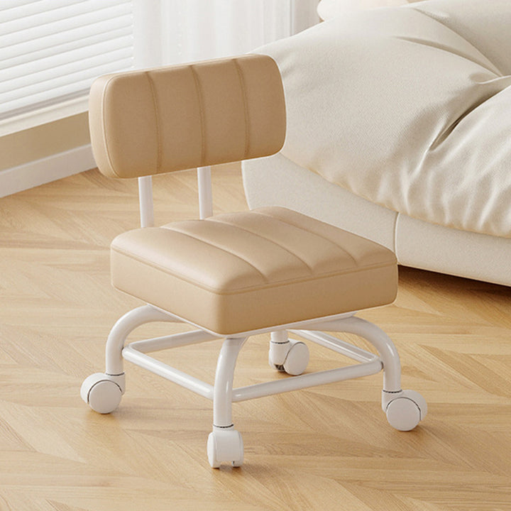 Modern Minimalist PU Leather &amp; PP Plastic Square Low Stool Rotatable &amp; Mobile Seating For Bedroom &amp; Living Room