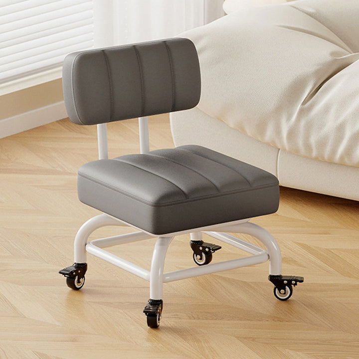 Modern Minimalist PU Leather &amp; PP Plastic Square Low Stool Rotatable &amp; Mobile Seating For Bedroom &amp; Living Room