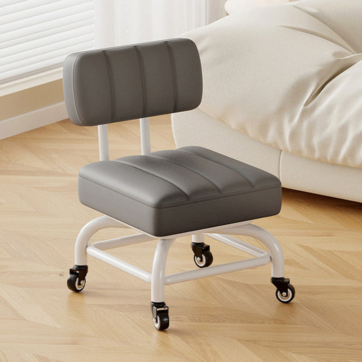 Modern Minimalist PU Leather &amp; PP Plastic Square Low Stool Rotatable &amp; Mobile Seating For Bedroom &amp; Living Room