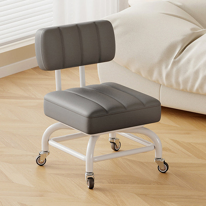 Modern Minimalist PU Leather &amp; PP Plastic Square Low Stool Rotatable &amp; Mobile Seating For Bedroom &amp; Living Room