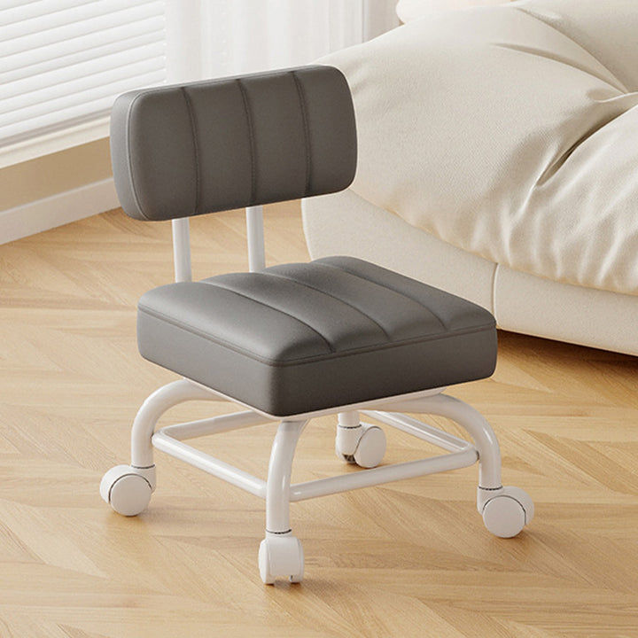 Modern Minimalist PU Leather &amp; PP Plastic Square Low Stool Rotatable &amp; Mobile Seating For Bedroom &amp; Living Room