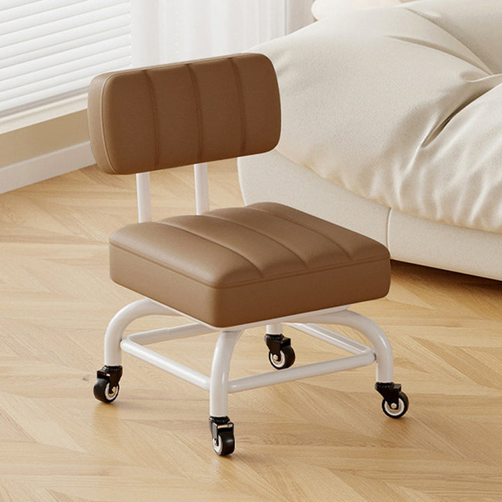 Modern Minimalist PU Leather &amp; PP Plastic Square Low Stool Rotatable &amp; Mobile Seating For Bedroom &amp; Living Room