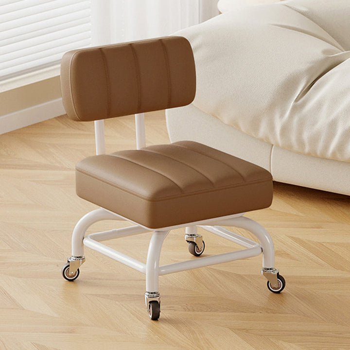 Modern Minimalist PU Leather &amp; PP Plastic Square Low Stool Rotatable &amp; Mobile Seating For Bedroom &amp; Living Room
