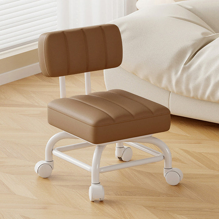Modern Minimalist PU Leather &amp; PP Plastic Square Low Stool Rotatable &amp; Mobile Seating For Bedroom &amp; Living Room