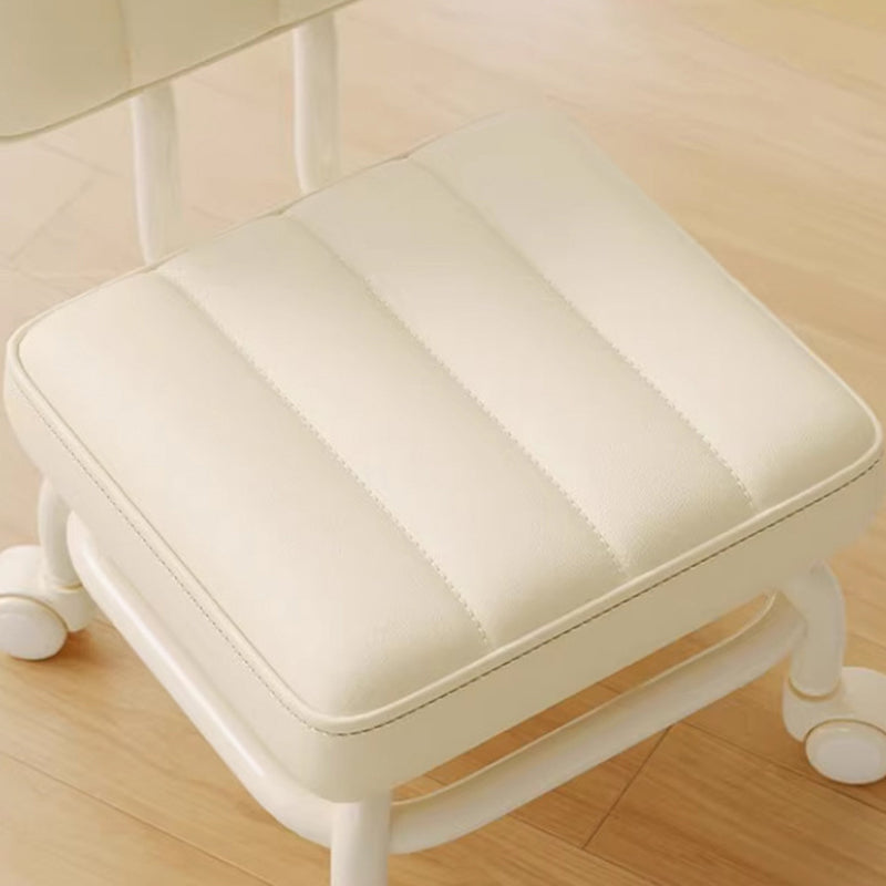 Modern Minimalist PU Leather &amp; PP Plastic Square Low Stool Rotatable &amp; Mobile Seating For Bedroom &amp; Living Room