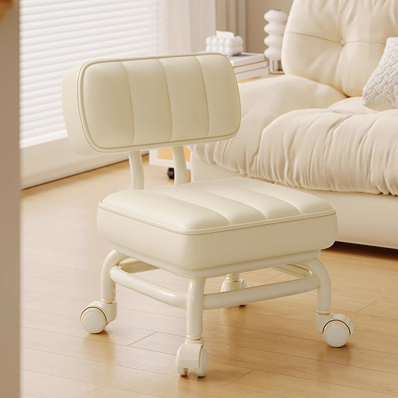 Modern Minimalist PU Leather &amp; PP Plastic Square Low Stool Rotatable &amp; Mobile Seating For Bedroom &amp; Living Room