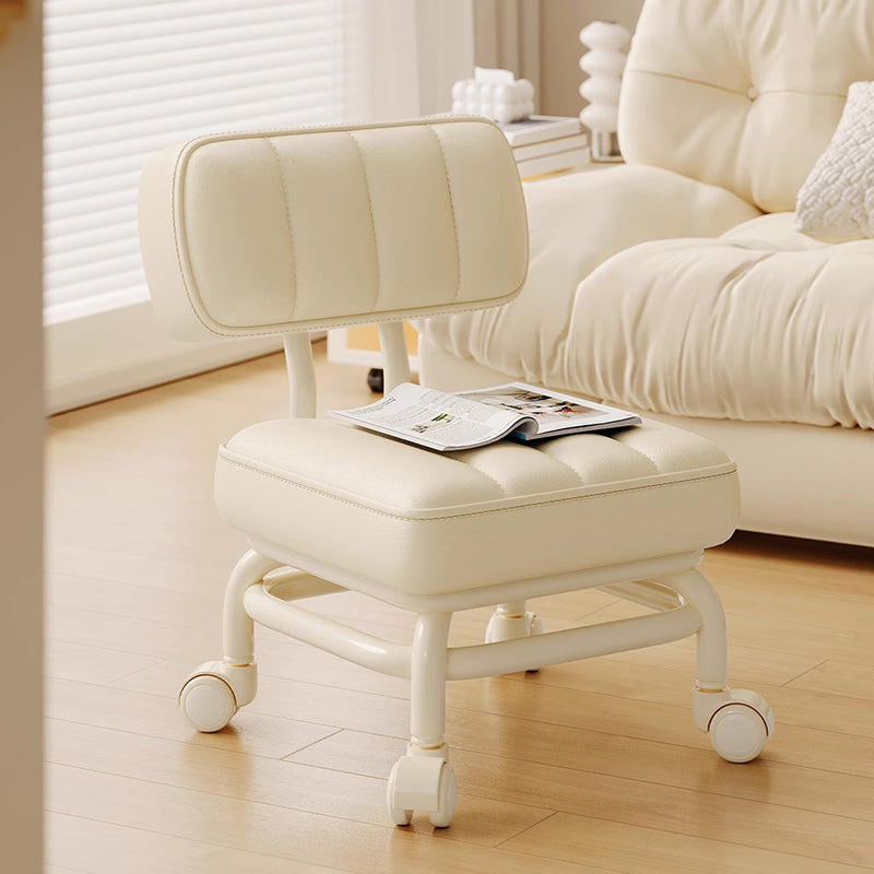Modern Minimalist PU Leather &amp; PP Plastic Square Low Stool Rotatable &amp; Mobile Seating For Bedroom &amp; Living Room
