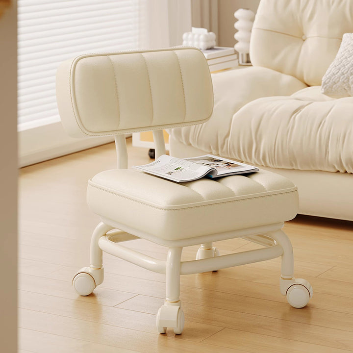 Modern Minimalist PU Leather &amp; PP Plastic Square Low Stool Rotatable &amp; Mobile Seating For Bedroom &amp; Living Room