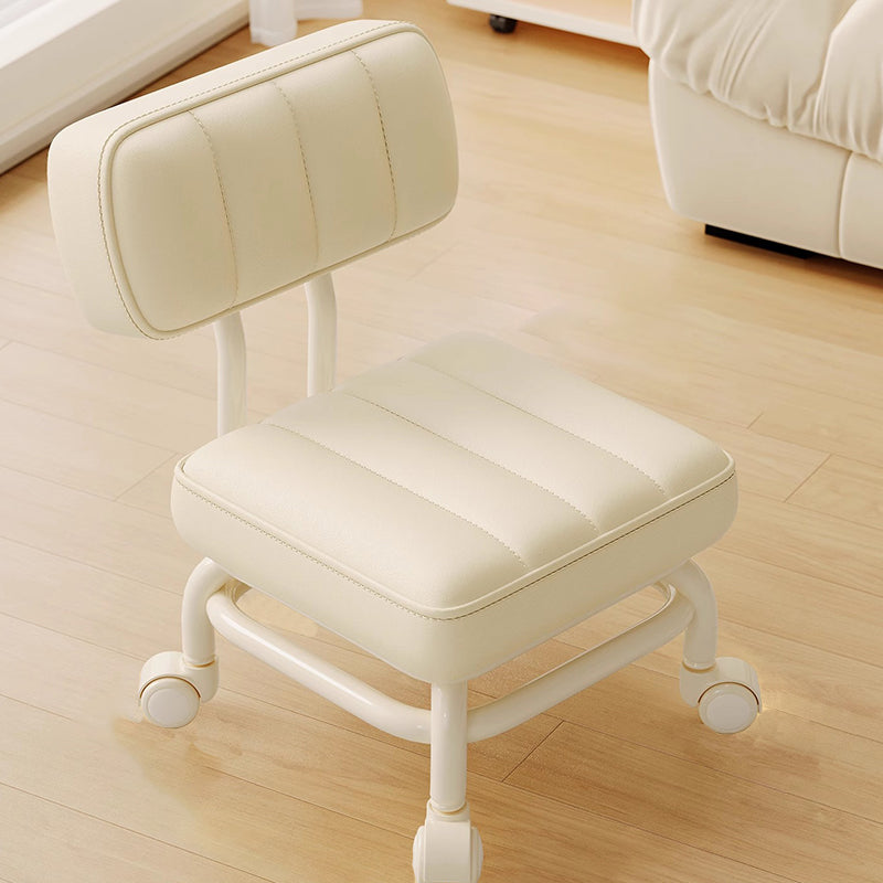 Modern Minimalist PU Leather &amp; PP Plastic Square Low Stool Rotatable &amp; Mobile Seating For Bedroom &amp; Living Room