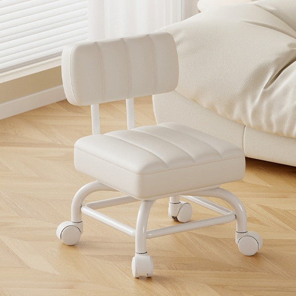 Modern Minimalist PU Leather &amp; PP Plastic Square Low Stool Rotatable &amp; Mobile Seating For Bedroom &amp; Living Room