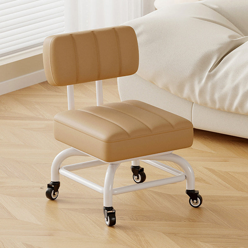 Modern Minimalist PU Leather &amp; PP Plastic Square Low Stool Rotatable &amp; Mobile Seating For Bedroom &amp; Living Room
