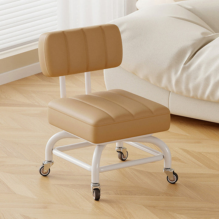 Modern Minimalist PU Leather &amp; PP Plastic Square Low Stool Rotatable &amp; Mobile Seating For Bedroom &amp; Living Room