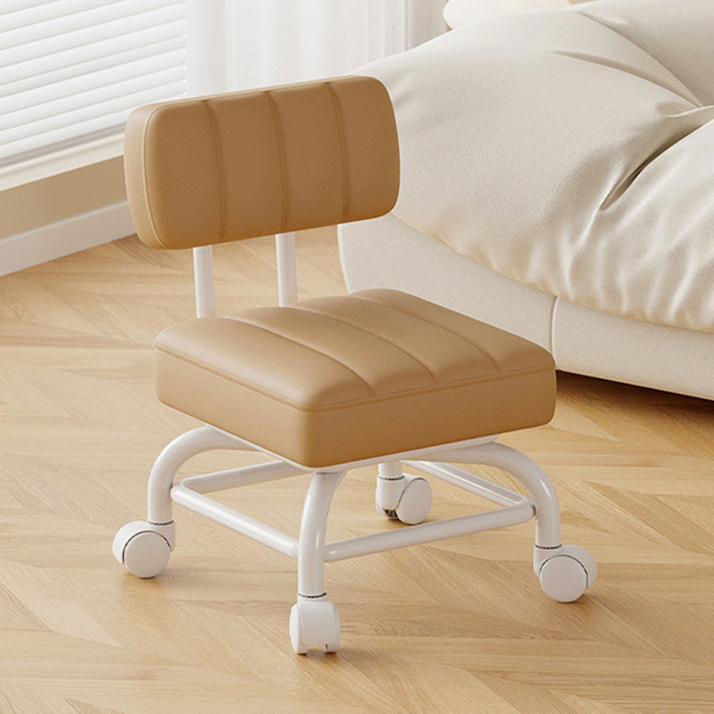 Modern Minimalist PU Leather &amp; PP Plastic Square Low Stool Rotatable &amp; Mobile Seating For Bedroom &amp; Living Room