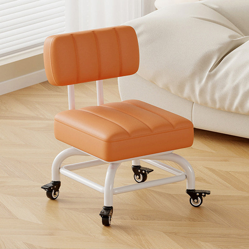 Modern Minimalist PU Leather &amp; PP Plastic Square Low Stool Rotatable &amp; Mobile Seating For Bedroom &amp; Living Room