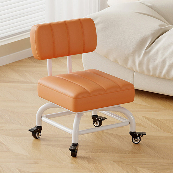 Modern Minimalist PU Leather &amp; PP Plastic Square Low Stool Rotatable &amp; Mobile Seating For Bedroom &amp; Living Room