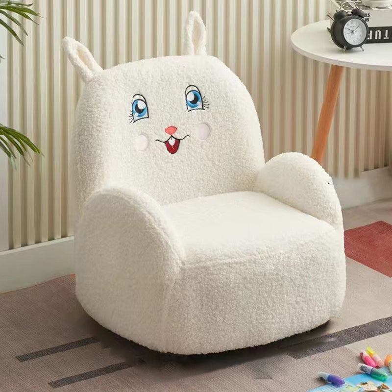 現代的なクリエイティブラムウール＆ウッドスクエアソファチェア、子供用リビングルーム＆ベッドルーム用 