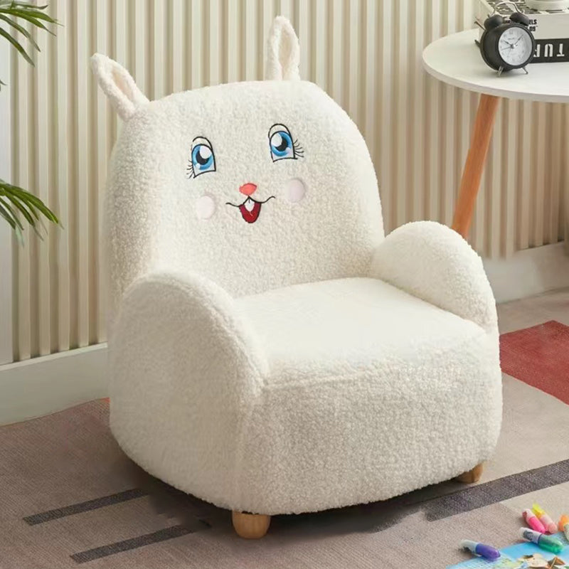 現代的なクリエイティブラムウール＆ウッドスクエアソファチェア、子供用リビングルーム＆ベッドルーム用 