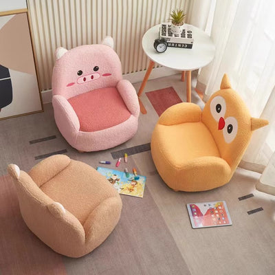 現代的なクリエイティブラムウール＆ウッドスクエアソファチェア、子供用リビングルーム＆ベッドルーム用 