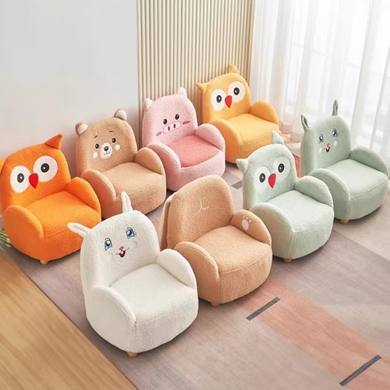現代的なクリエイティブラムウール＆ウッドスクエアソファチェア、子供用リビングルーム＆ベッドルーム用 