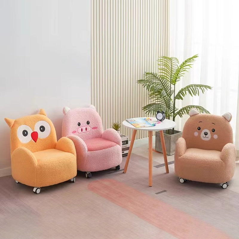 現代的なクリエイティブラムウール＆ウッドスクエアソファチェア、子供用リビングルーム＆ベッドルーム用 