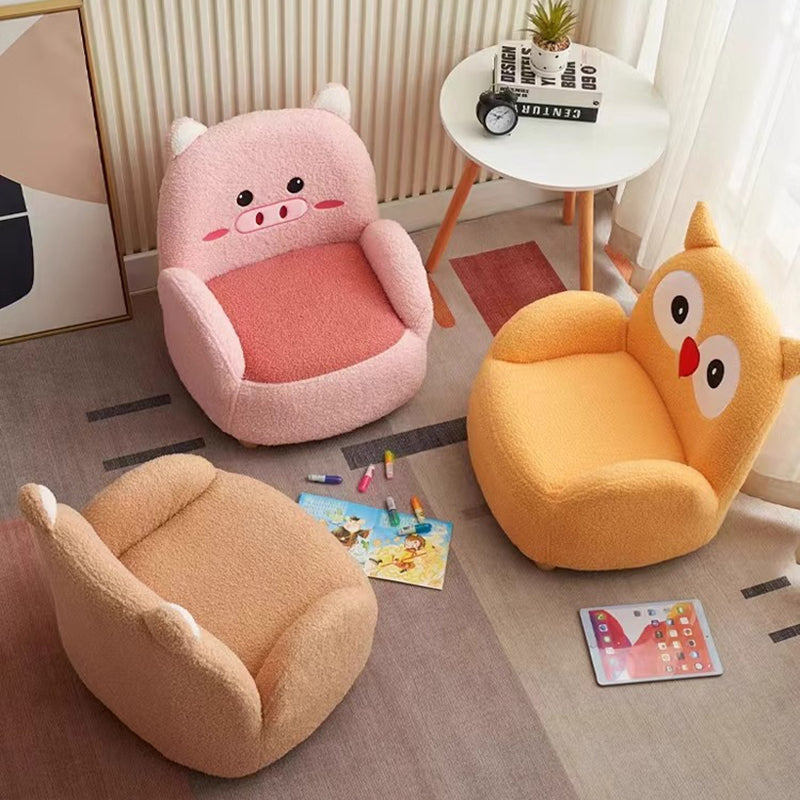 現代的なクリエイティブラムウール＆ウッドスクエアソファチェア、子供用リビングルーム＆ベッドルーム用 